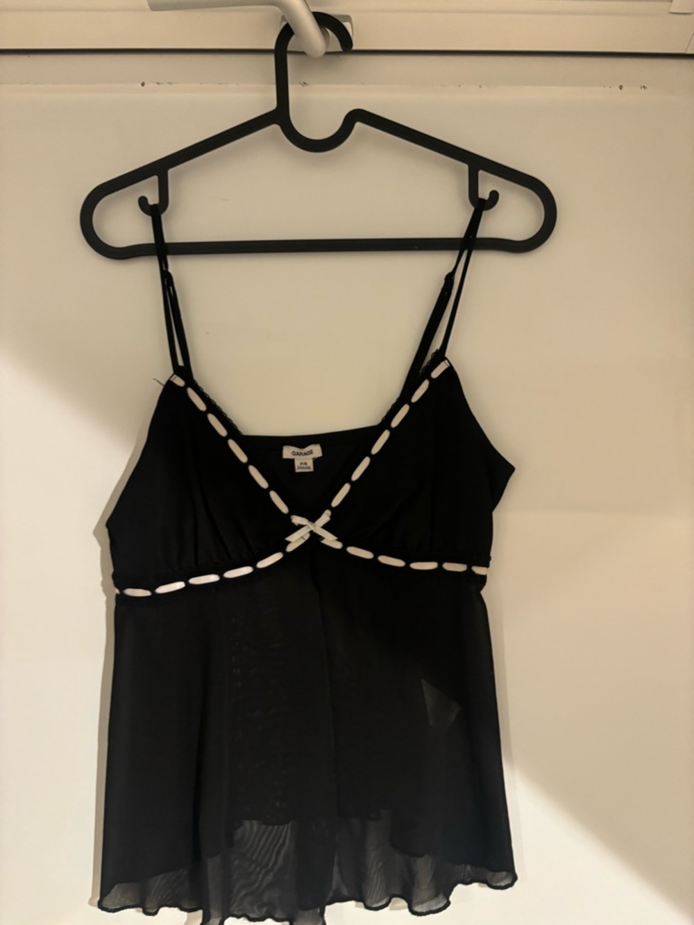 Garage Black Camisole with White Ribbon Accents